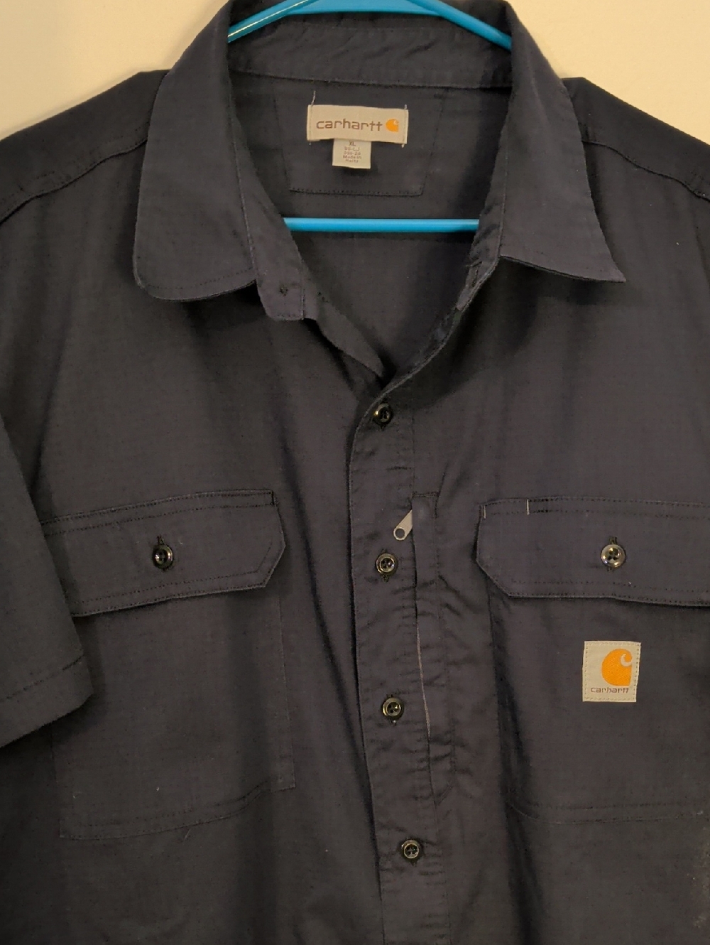 Carhartt Dark Navy Short-Sleeve Work Shirt with Logo Patch